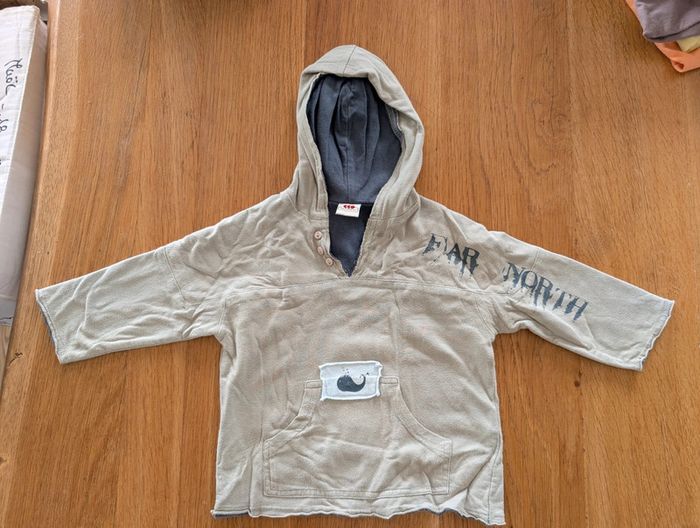 Tee-shirt manches longues doublé à capuche 12 mois - photo numéro 2