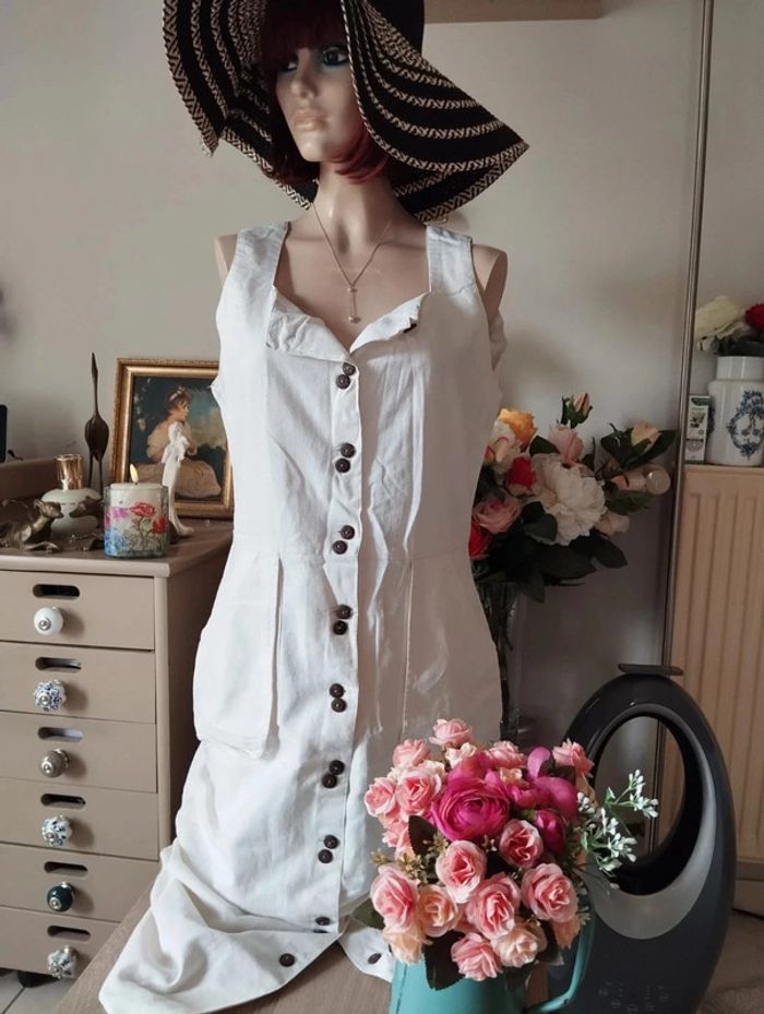 🌿Robe Longue Boutonnée Lin Mandarine T38/40🌿