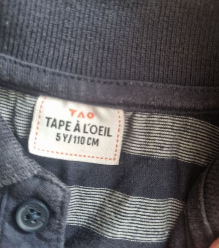 polo manche courte garçon à rayure gris et bleu marine taille 5ans tape à l'œil - photo numéro 2