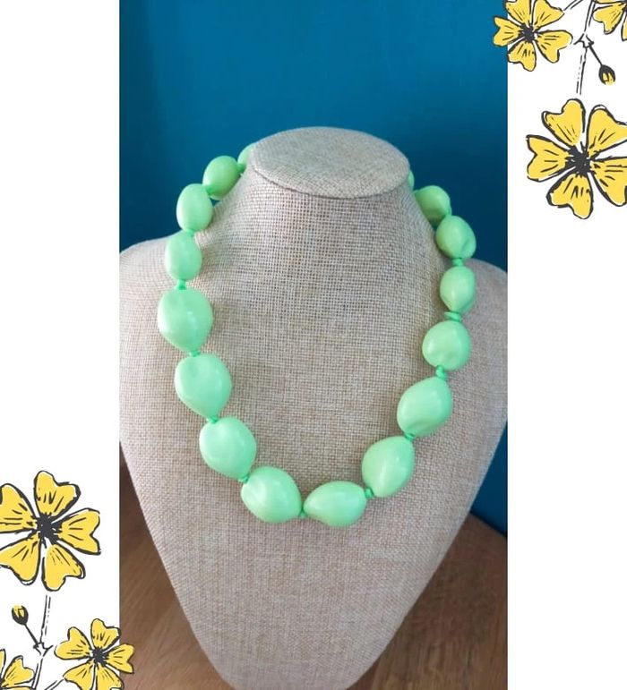 Collier vintage perles vert pistache et ruban organza – A nouer _ Collection Émeraude Urbaine - photo numéro 7