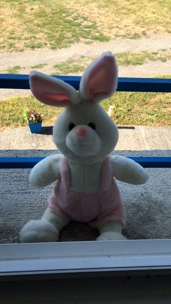 Peluche lapin blanche/rose en très bon état