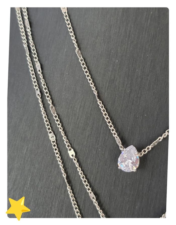 Collier multi-rangs avec pierre d'ornement goutte/étoile/coeur longueur 39-46cm acier inoxydable - photo numéro 3