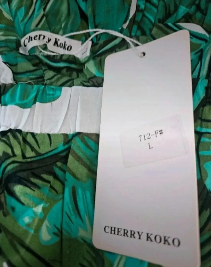Pantalon jambes larges vert blanc feuilles Cherry Koko Taille L Neuf - photo numéro 5