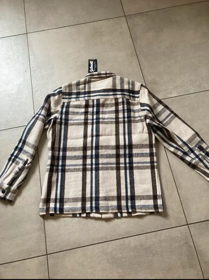 Surchemise Schott beige à carreaux taille S avec laine – style chaud et tendance - photo numéro 3