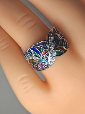 bague en acier inoxydable + émaux + diamants taille 6 = taille Française 51.9 = 16.5 mm