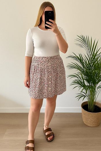 Jupe fluide à motifs blanc et rose taille XL neuve - Lovie&Co