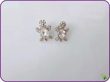 Boucles d’oreilles tortue argentées brillantes à strass