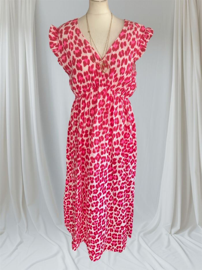 Robe en gaz de coton taille S/M/L rouge Fushia blanc léopard