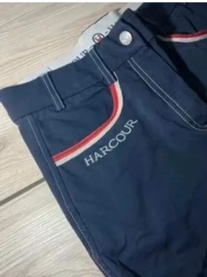 Pantalon d’Équitation Harcour Taille 34, Bleu Marine, Poches Rouge/Blanc, Gros Grip, Logo Brodé - photo numéro 3