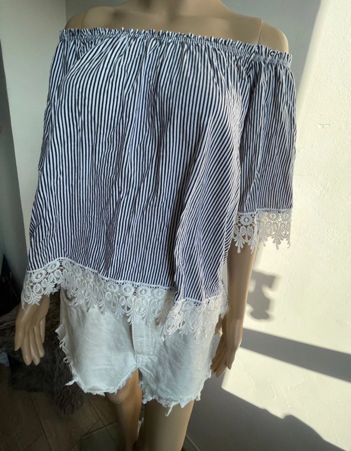 Marinière épaules dénudées avec dentelle 🤍 - photo numéro 4