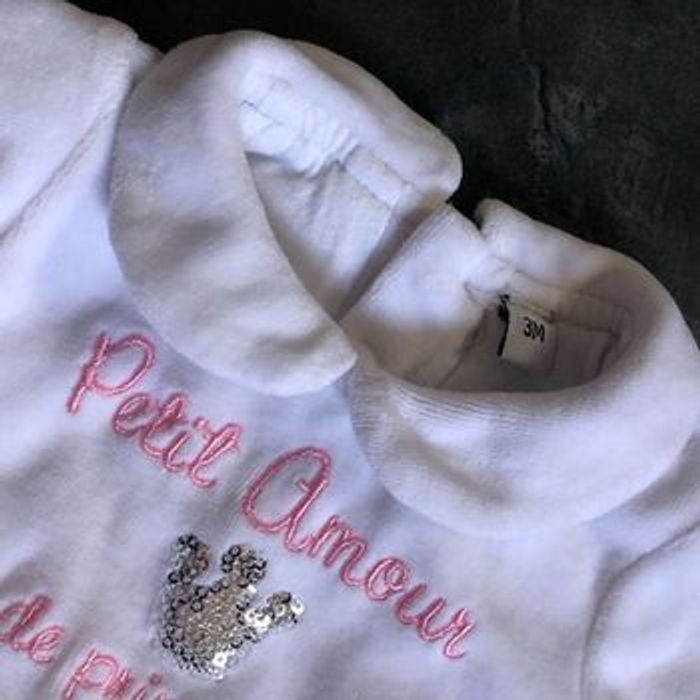 Ensemble velours couronne argenté sequins 3 mois - photo numéro 2