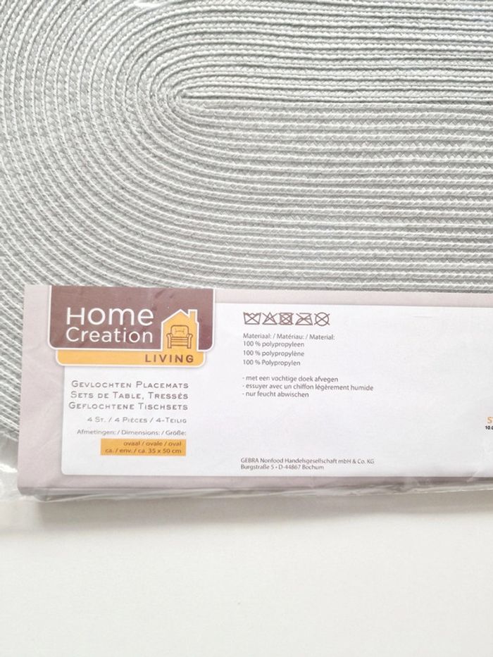 Home Creation - Lot de 4 sets de table tressés - Gris - Neuf avec étiquette ! - photo numéro 3
