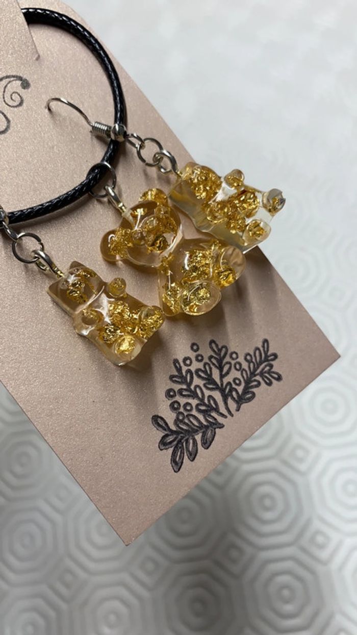 Parure collier et boucles d’oreilles ourson 🐻 - photo numéro 2