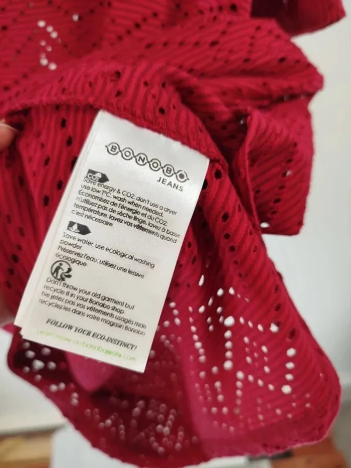 T-shirt rose fushia, manches volants broderie anglaise transparence taille M - A165 - photo numéro 8