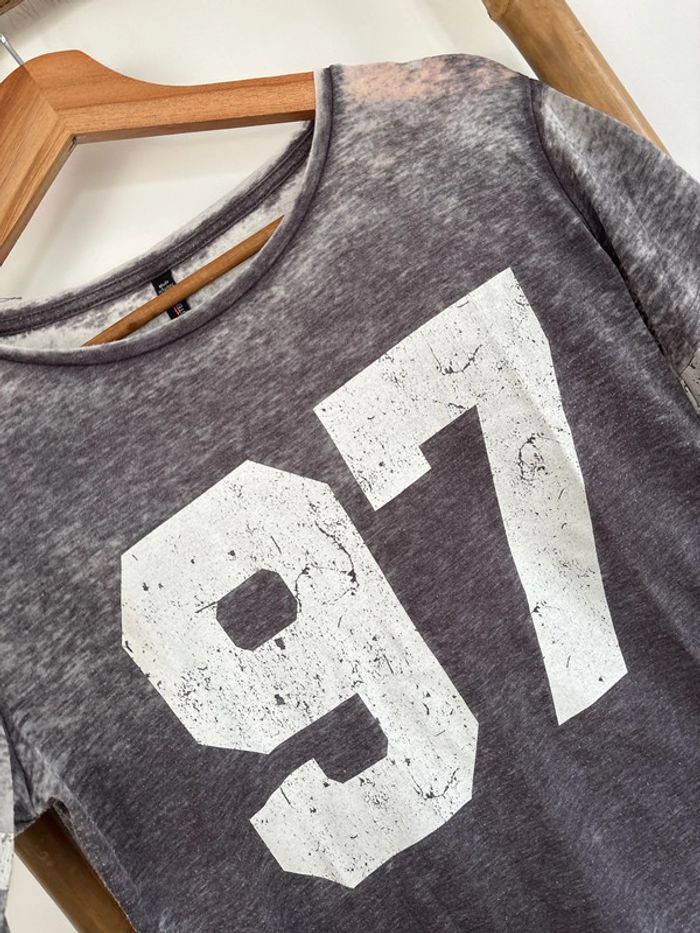 t-shirt à manches 3/4 gris et blanc - fb sister taille S - photo numéro 3