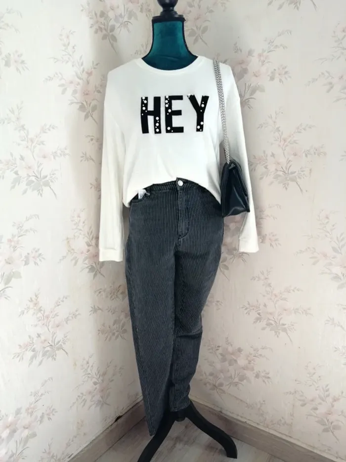 Pantalon skinny noir à rayures blanches / tally weijl / (42)