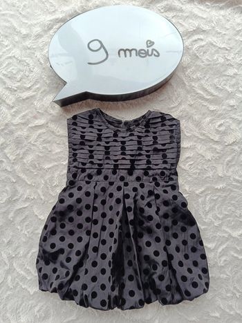 Robe de fête style boule anniversaire mariage Noël Fille 9 mois à pois velours Tao