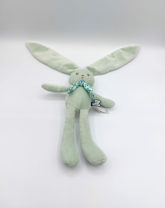 Peluche doudou Lapin Vert KALOO Pantin Lapinoo Foulard Feuilles lune 25 / 45 cm grandes oreilles - photo numéro 2
