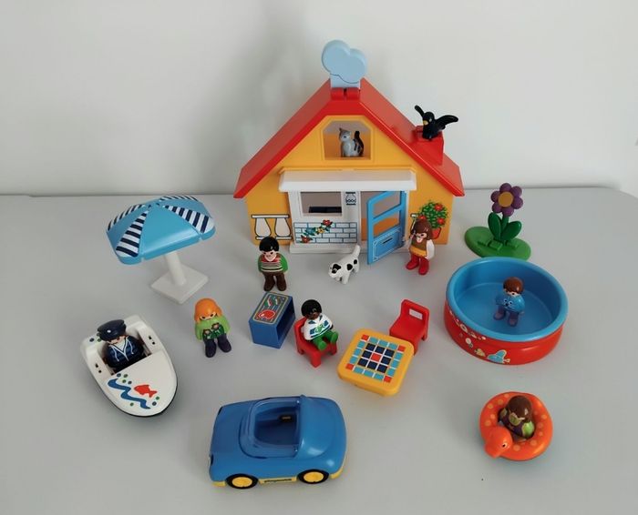 PLAYMOBIL 123 Maison de Vacances Voiture Bateau 9527 Junior Complet 🏡