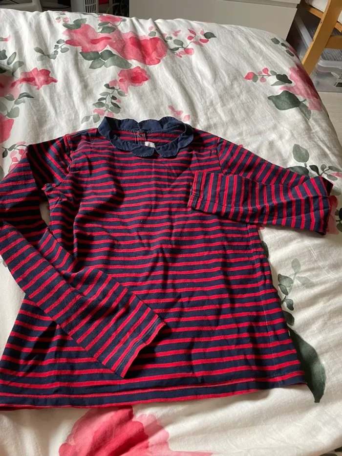 T-Shirt manche longue à rayures bleu marine rouge Jacadi