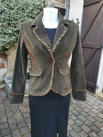Veste marron en coton et velours cotelé patchwork animal au dos