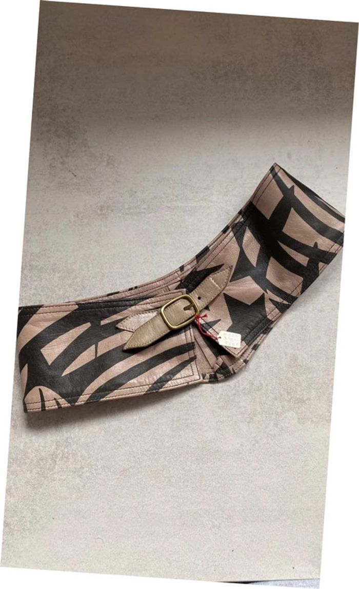 Ceinture large beige et marron zébré taille 70cm