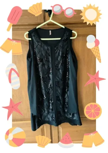 Tunique sans manches noire  fluide avec sequins 38