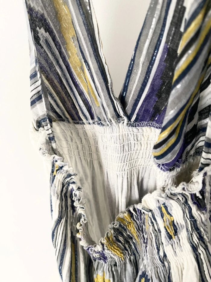 Robe dos nu en 100% coton motif tribal / Aztec / géométrique rebordée de fil argenté - photo numéro 10