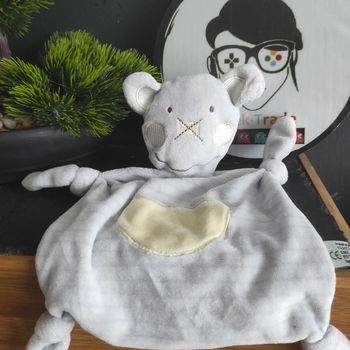 doudou De Groot Ours Bleu Violet Poche Jaune Beige croix Rond rayé  rayure #geektradedoudou