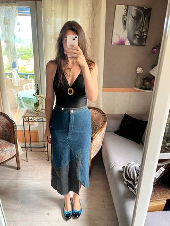 Jupe longue maxi skirt jean bohème champêtre denim y2k 2000yer destroy