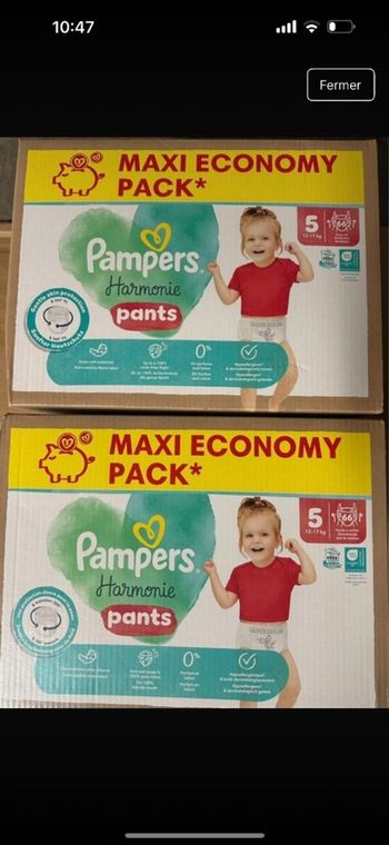 Lot de 02 cartons pampers T5 pants Harmonie 