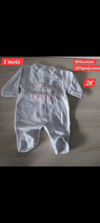  grenouillère j'aime mon papa fille 1 mois 
