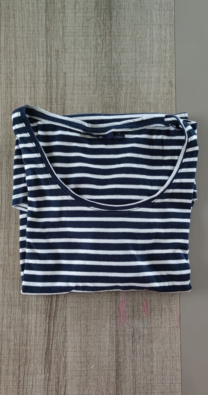 ⚓ T-shirt marinière bleu marine à rayures blanches – Kiabi – Taille XL – Femme - photo numéro 5