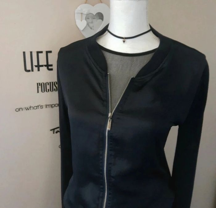 Blouson léger satiné bleu nuit bi matière Grain de Malice - photo numéro 5