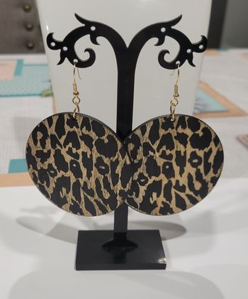 BOUCLES D'OREILLES RONDES IMPRIME LEOPARD ! NEUF