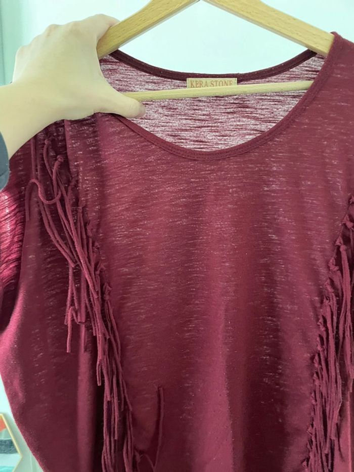 T-shirt avec franges taille M kera stone rouge Bordeaux - photo numéro 2