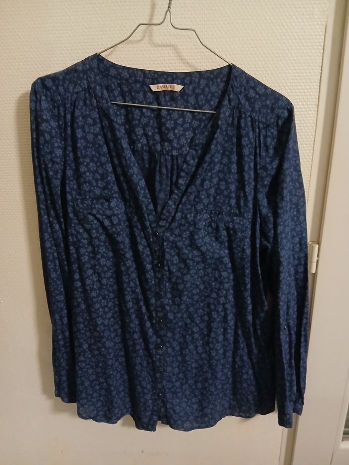 Chemisier femme taille 42 couleur marine a fleurs marque camaieu - photo numéro 10