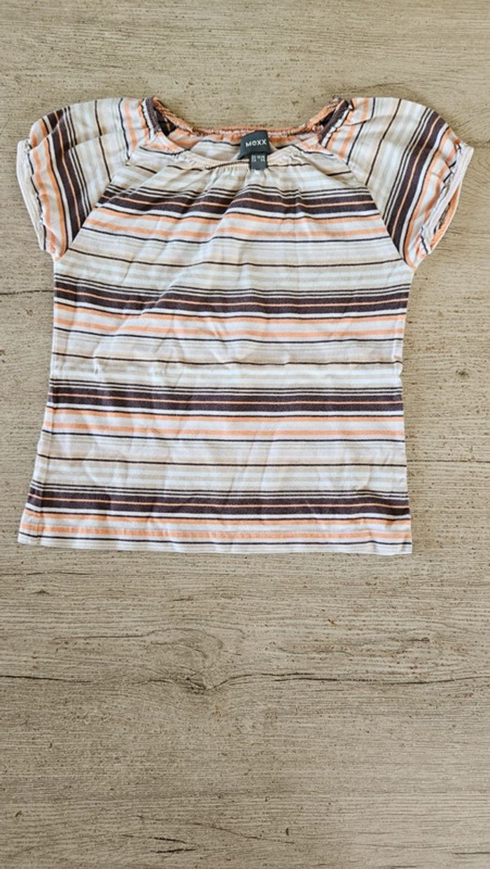 T shirt à manches courtes ligné beige/brun/orange clair, Mex, 5/6 ans, nickel - photo numéro 2
