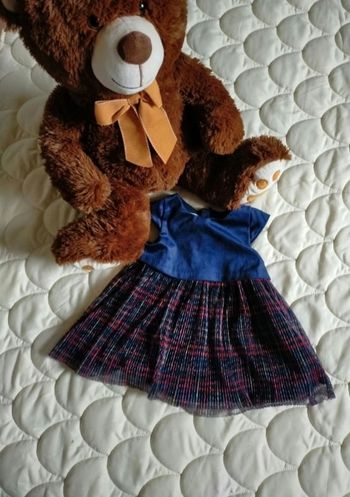 Robe bébé fille, bleu marine et rouge à carreaux, 6 mois, Obaïbi