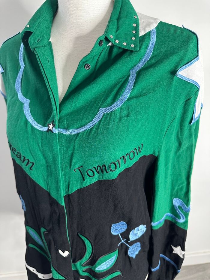 Chemise brodée verte et noire Cloevi Maje T2 38 M - photo numéro 2