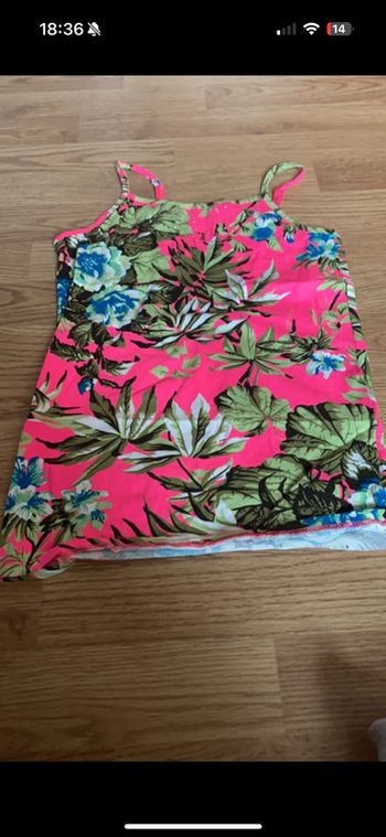 Debardeur  Rose flashy avec feuilles et fleurs 14 15 ans