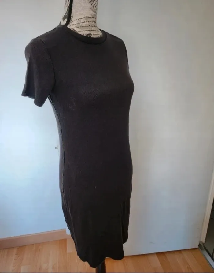 Robe moulante côtelée noire Zara - Taille L - photo numéro 2