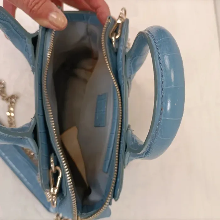 Petit sac à main bleu effet croco - petit format - bandoulière chaîne dorée - bon état S007 - photo numéro 11