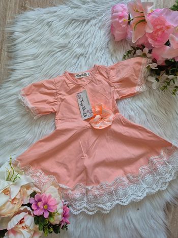 Robe rose bébé – dentelle & fleur – 18 mois