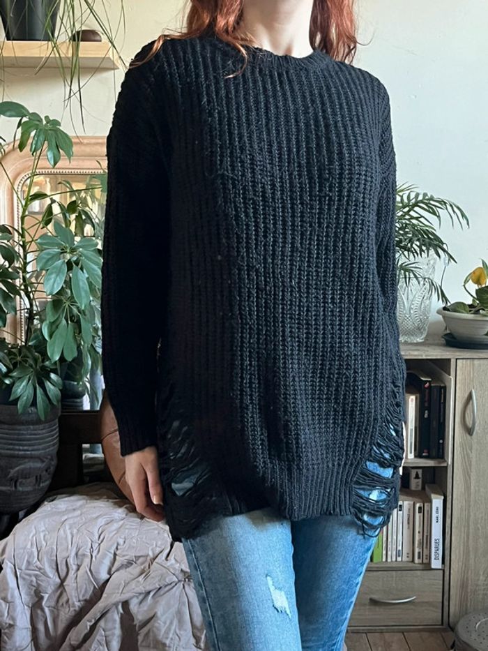 Pull d’hiver ample et long avec manches chauves-souris - noir - photo numéro 2