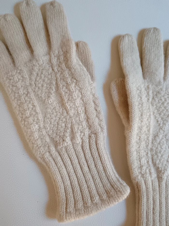Gants laine tricotés crème maille Irlandaise - photo numéro 3