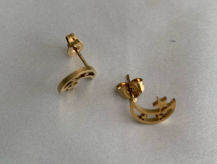 Boucles d’oreilles lune étoile en acier inoxydable doré - photo numéro 2