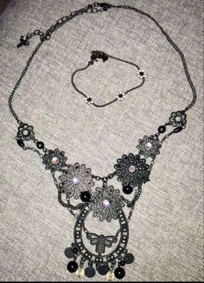 Ensemble collier et bracelet  noir agatha - photo numéro 2