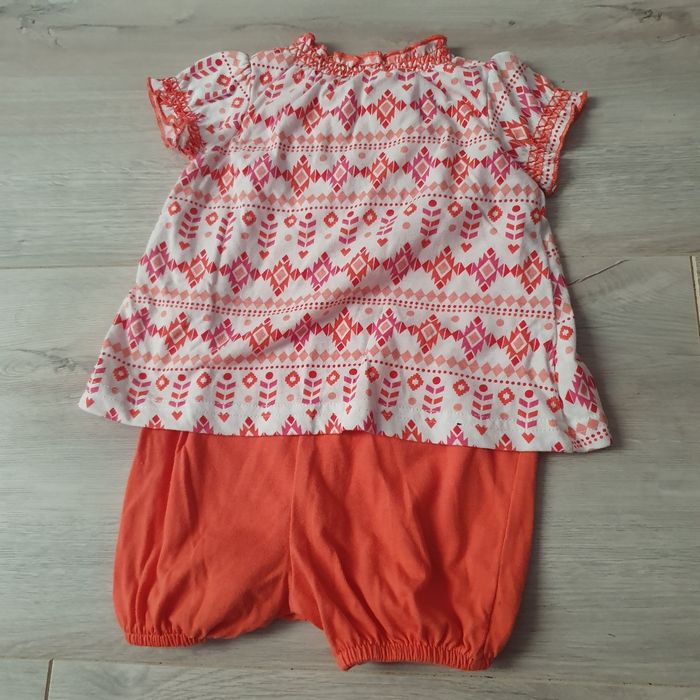 Combi - short 3 mois fille corail et blanc - photo numéro 2