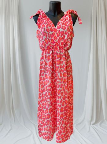Magnifique robe longue d’été gaz de coton léopard blanc Fushia grande taille 42-46